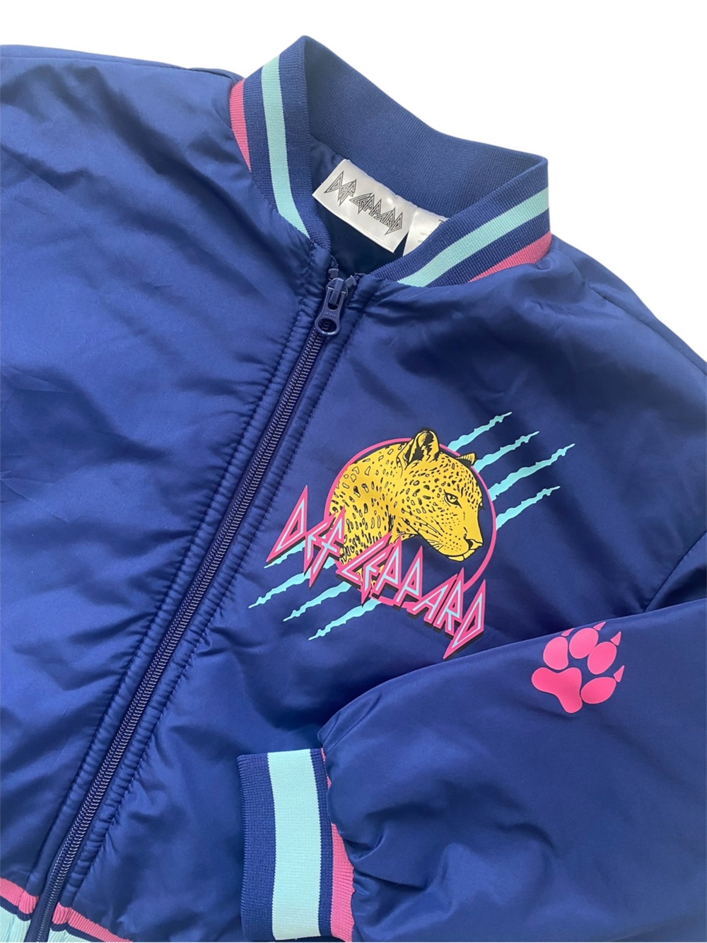 Kids' Def Leppard Blue Bomber Jacket with Leopard Graphic